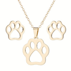 Stainless Steel Origami Cat Necklace and Earrings Set - Animal Pet Jewelry