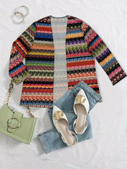  Colorblock Knit Print Long Sleeve Cardigan