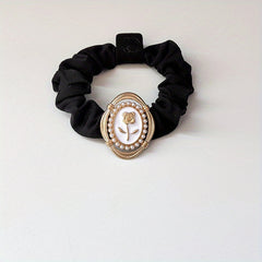 Rose Pattern Faux Pearl Decor Hair Tie Elastic Scrunchie