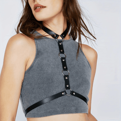 Rivet O Ring Chest Harness Punk PU Waistband Adjustable Harness Belt