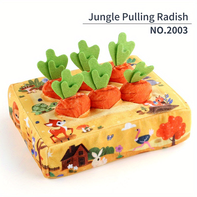 Baby Plush Toy Bite Radish Cloth Book Box Jungle Farm Matching Radish Toy