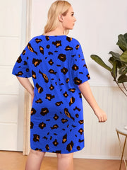  Leopard Print Nightdress Short Sleeve Round Neck S