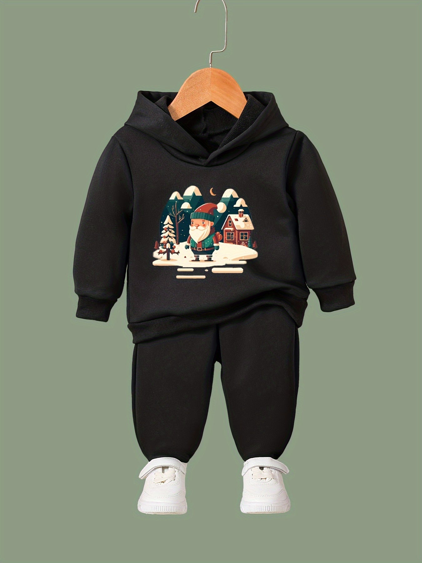 Girls 2pc Santa Claus Hooded Sweatshirt & Solid Sweatpants Set
