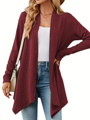 Women's Plus Solid Cable Long Sleeve Open Front Cardigan
