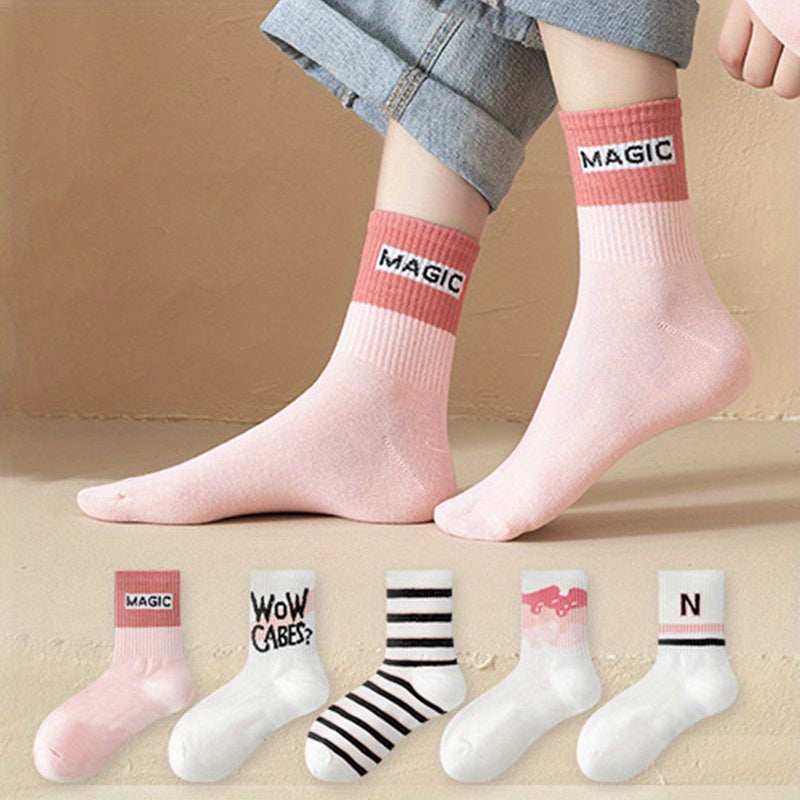 5 Pairs Letter Print Women's Stockings Socks