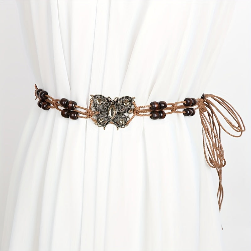 Boho Butterfly Flower Sash Belt Metal Hollow Waistband Vintage Bowknot Girdle