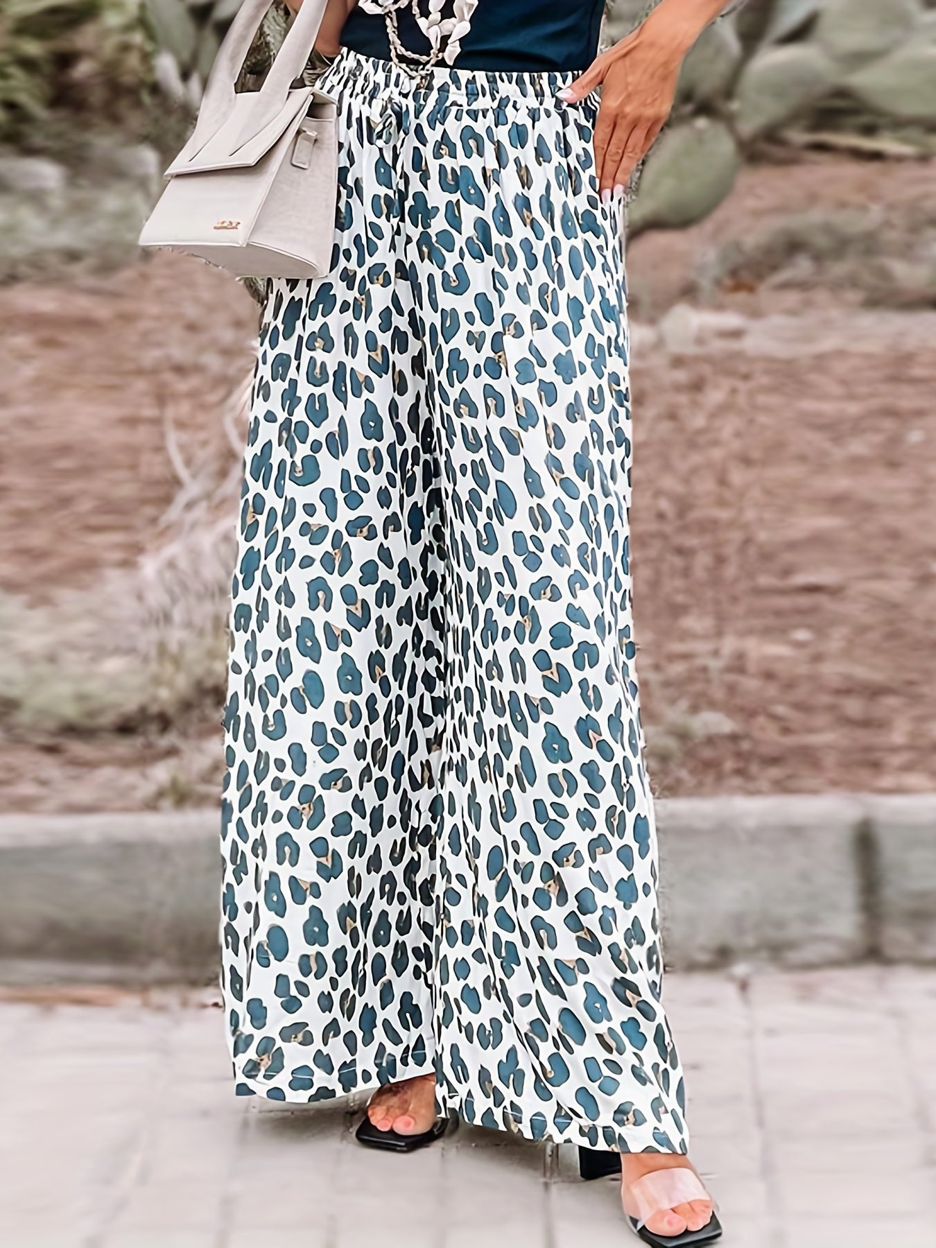 Women's Plus Leopard Print Wide Leg Pants