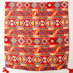 Red Geometric Print Tassel Scarf Boho Shawl Head Wrap Women