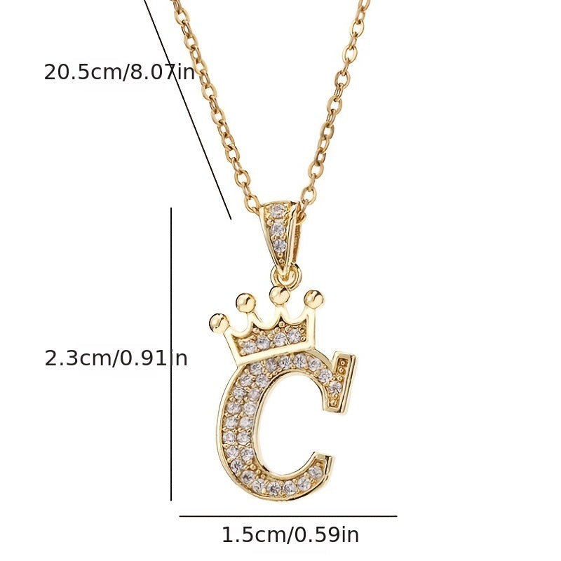 Zircon Inlaid Alphabet Necklace 18K Plated Clavicle Chain for Women
