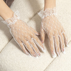 Translucent Lace Wedding Gloves Mesh Breathable Short Gloves