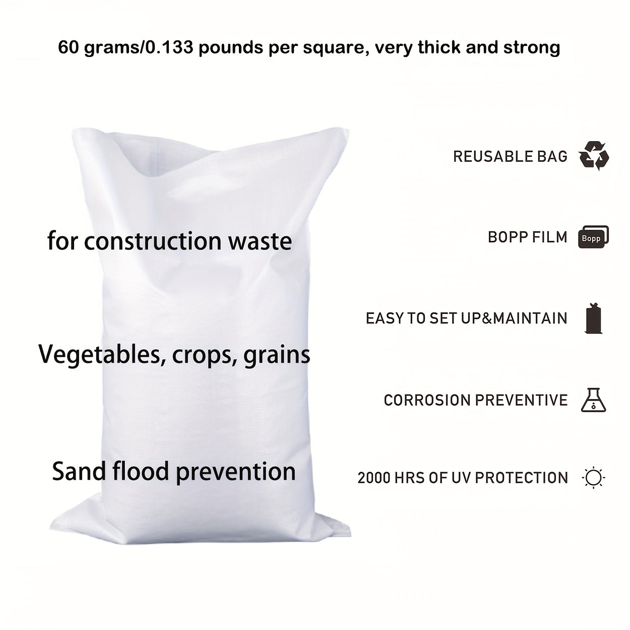 10pcs Empty Woven Polypropylene Sandbags UV Protection