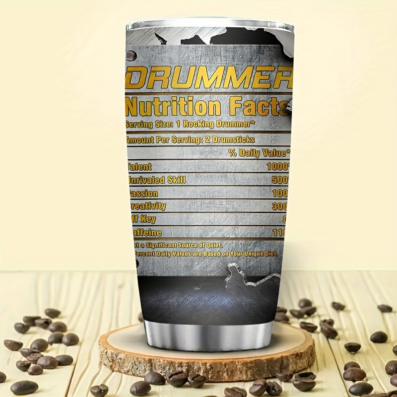 20oz Skull Drummer Tumbler Insulated Coffee Mug with Nutrition Facts Label