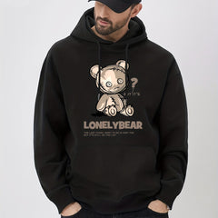 Lonely Bear Print Hoodie Pullover Sweatshirt Men Streetwear