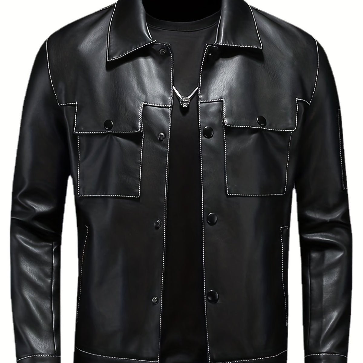 Men's Lapel Faux Leather Jacket Spring Fall