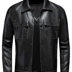 Men's Lapel Faux Leather Jacket Spring Fall