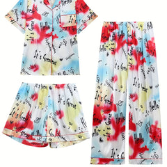  Tie Dye & Letter Pajama Set Top & Bottoms