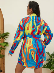 Women's Plus Print Long Sleeve Shirt Dress With Belt