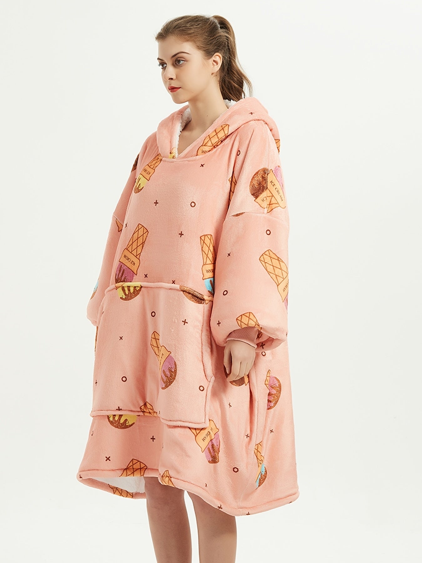  Ice Cream Print Fleece Nightgown