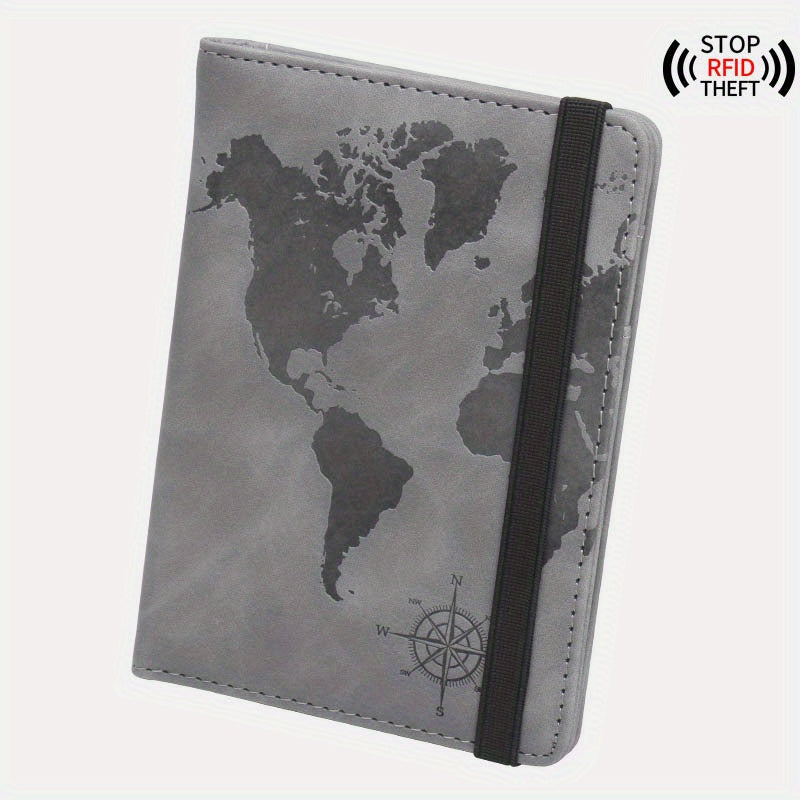 Map Pattern RFID Blocking Passport Holder With Card Slot