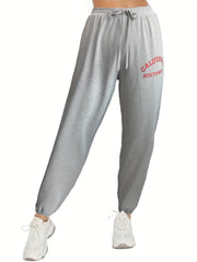  Sports Pants Women's Plus Letter Print Tie Waist Fitness Joggers