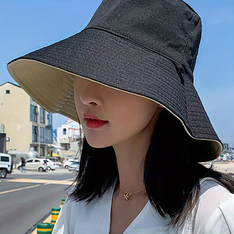 Reversible Double Sun Hat Wide Brim Bucket Hat UV Protection Sunscreen