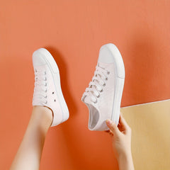 Women's Lace Up Canvas Sneakers Low Top Walking Shoes