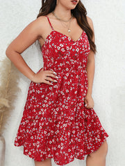  Summer Dress Women's Plus Ditsy Print V Neck Cami Smock Dress