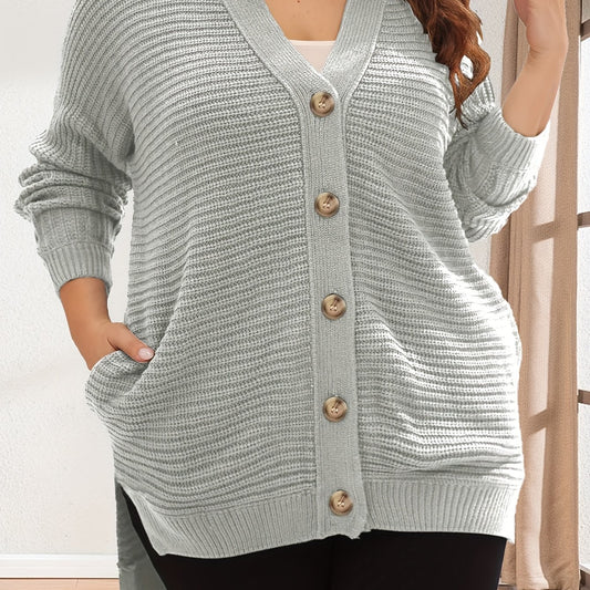  Casual Cardigan Women's Plus Solid Ribbed Batwing Sleeve