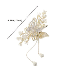 Tulip Flower Butterfly Rhinestone Hair Claw Clip in Gold