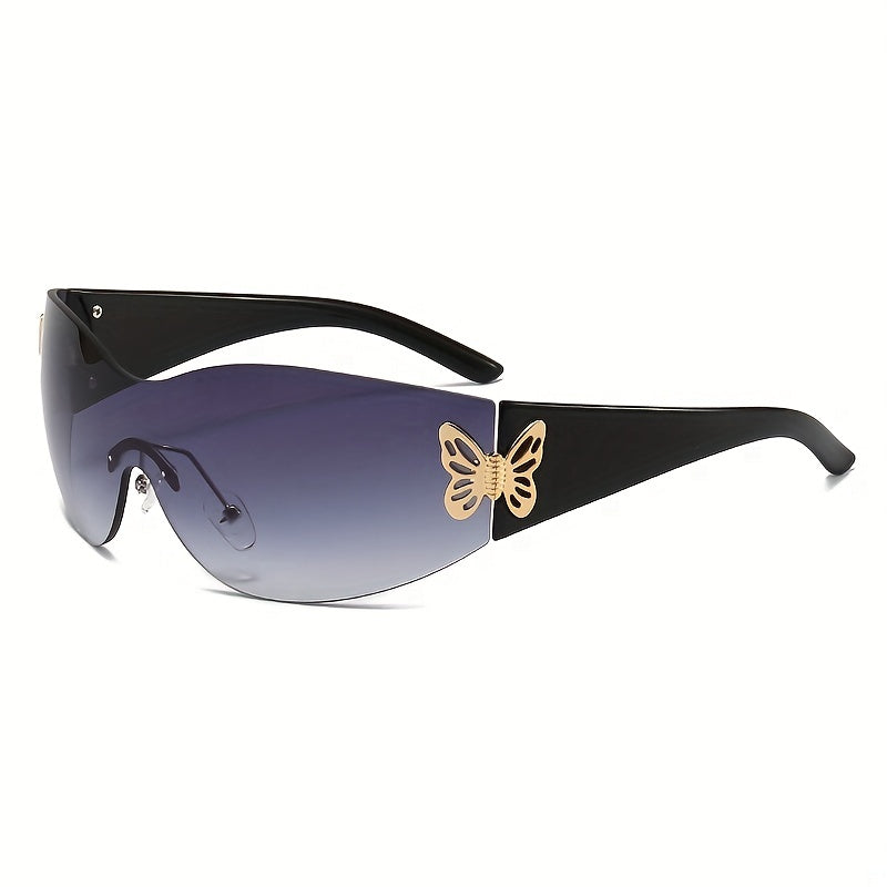 Y2K Rimless Sunglasses Wrap Around UV400 Sun Shades for Beach Travel