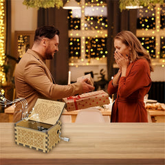 Wooden Music Box Can't Help Falling In Love Engraved Antique Musical Box