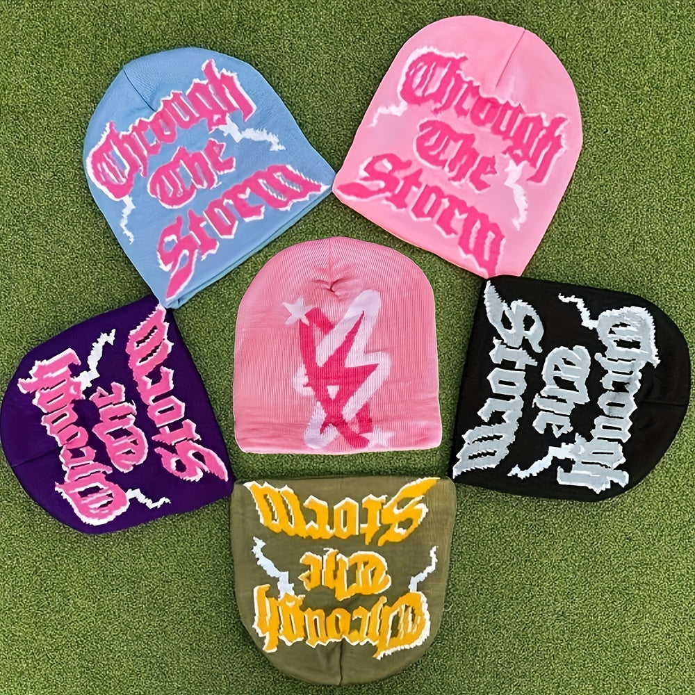 Y2K Lightning Letter Jacquard Beanie - Reversible Hip Hop Couple Hat
