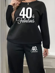  Letter Print Long Sleeve Two Piece Set