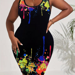  Women's Painting Print Slim Fit Tank Dress