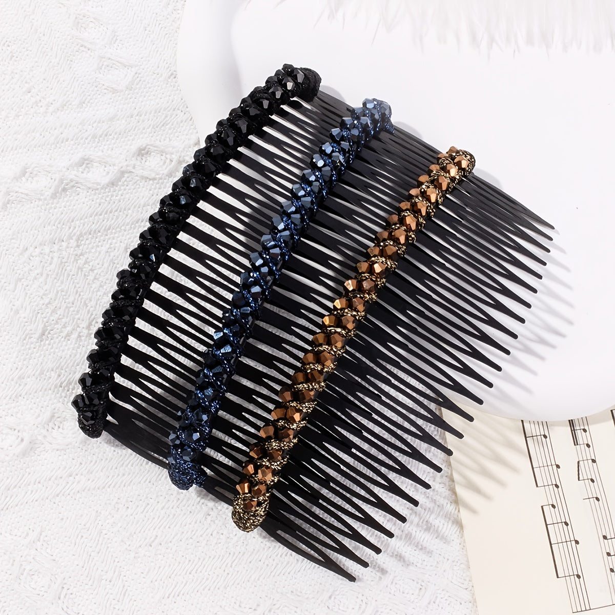 3pcs Crystal Rhinestone Hair Side Comb Set Braided Updo Hair Accessories