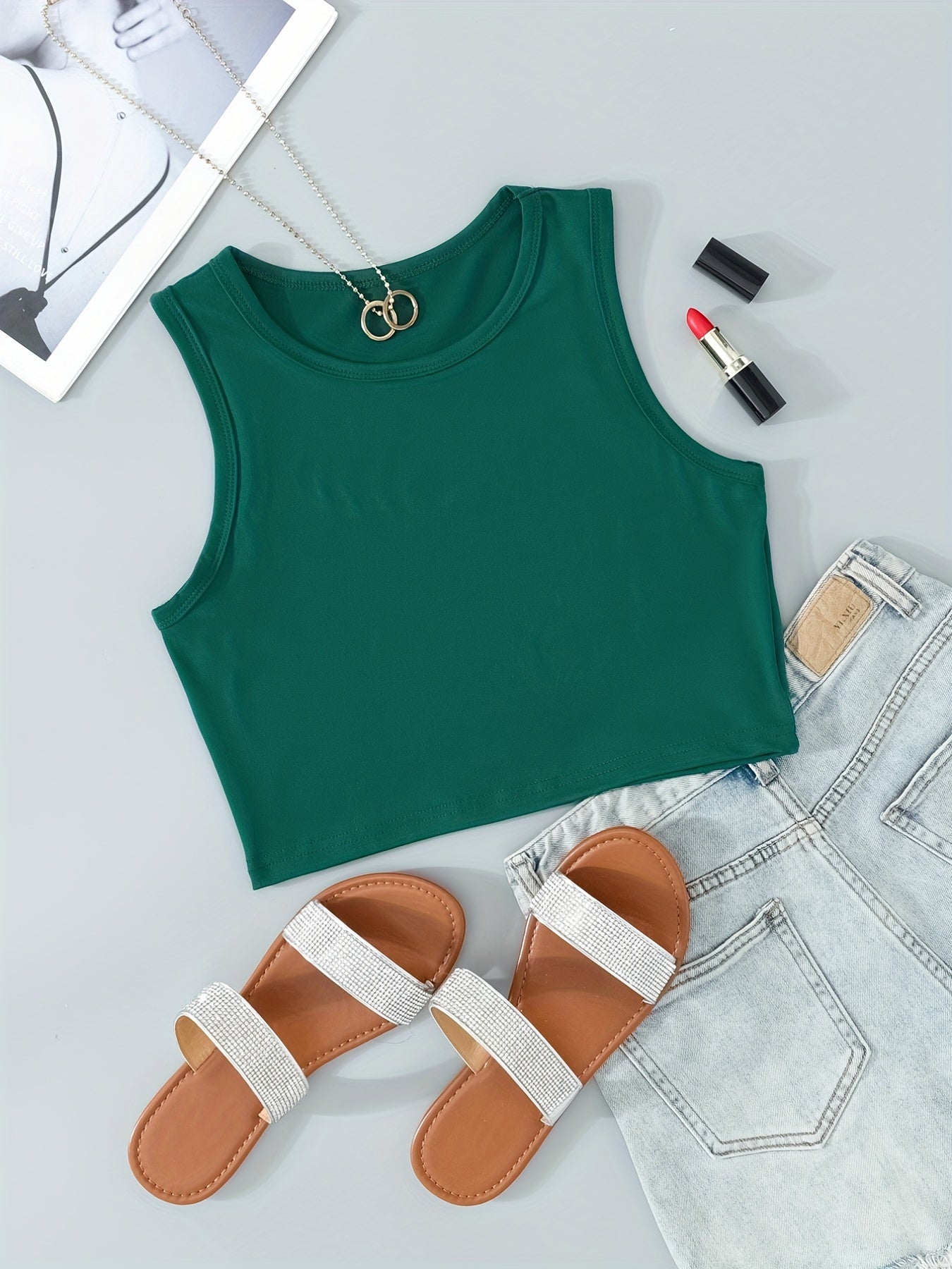 Sleeveless Crew Neck Tank Top for Women