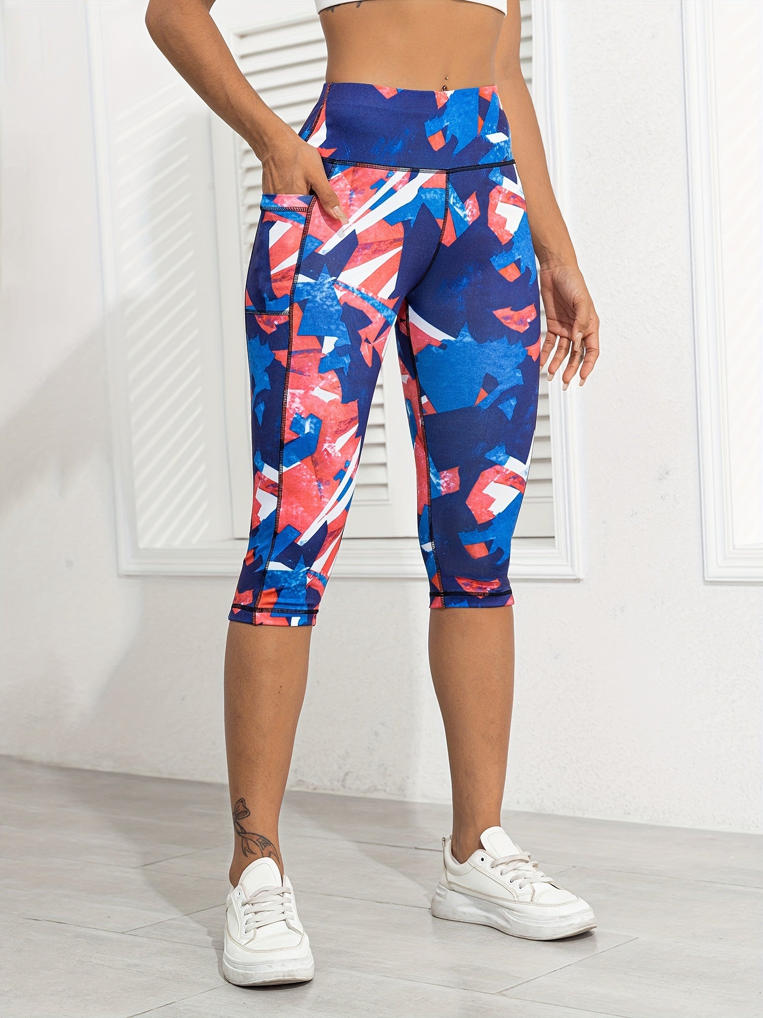 Women's Sports Fitness Yoga Leggings Stitched Cropped Pants