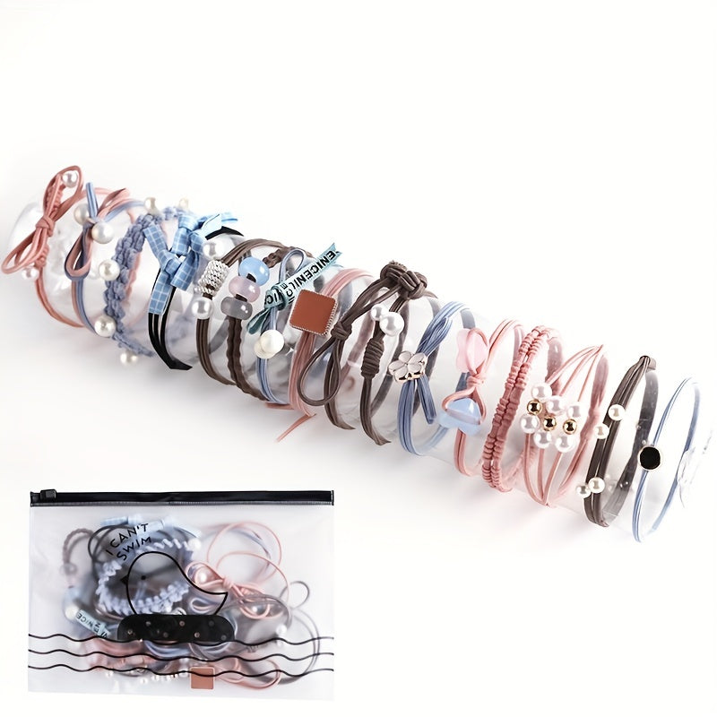 Faux Pearl Hair Rope Ponytail Hair Elastic Rubber Band Set