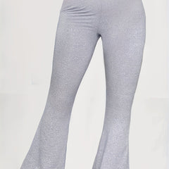  Solid High Rise Flared Leg Pants