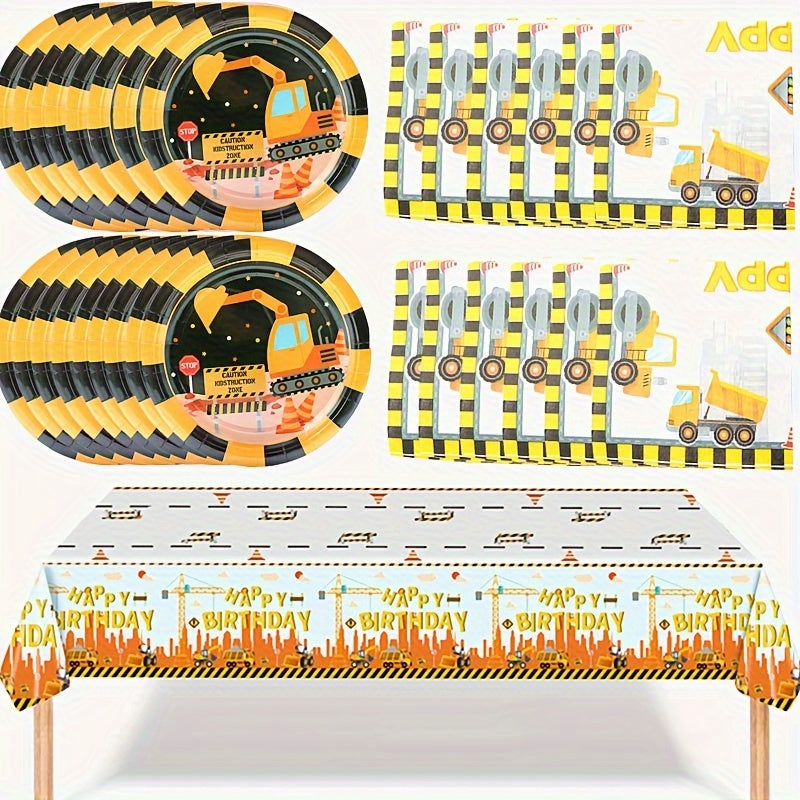 Construction Birthday Party Tableware Set w/ Dump Truck Plates & Tractor Tow