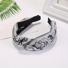 Embroidered Knot Decor Hair Hoop Wide Hair Band Floral Pattern Headband