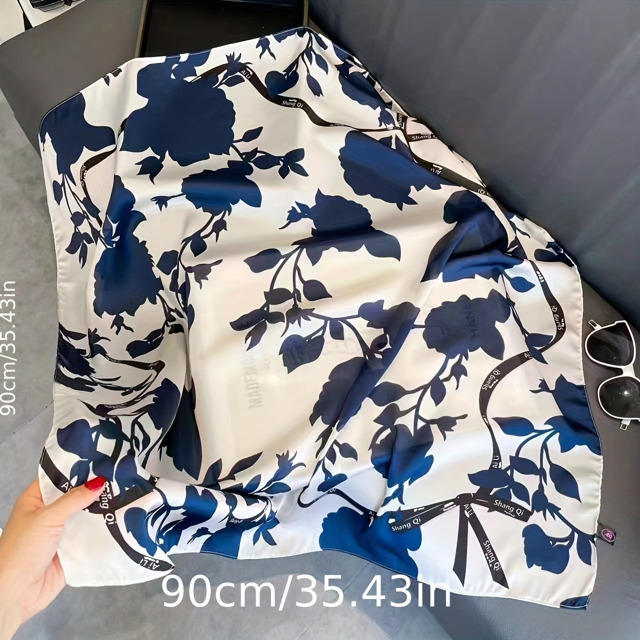Flower Print Square Scarf Silk Shawl Women Head Wrap Satin Sunscreen
