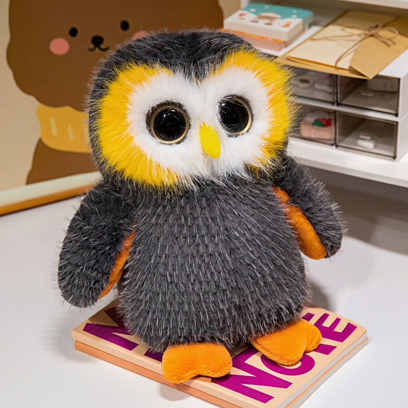 2pcs Realistic Owl Plush Dolls Soft Stuffed Toys Khaki & Grey