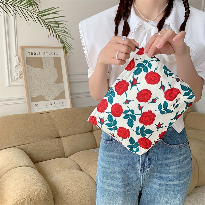 Fresh Floral Cosmetic Bag Fabric Clutch Portable Makeup Lipstick Storage