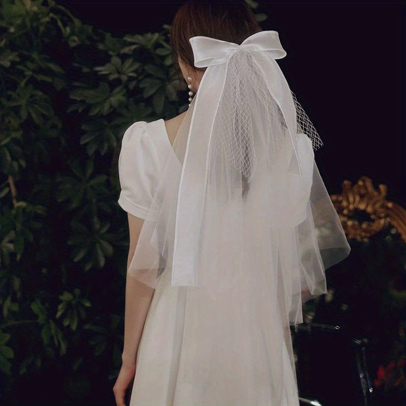 Bridal Head Veil With Mesh And Satin Bowknot Wedding Accessories