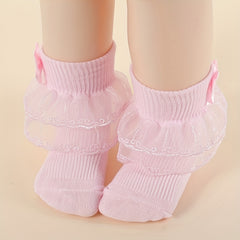 3 Pairs Kids Lace Ruffled Princess Socks Mesh Dance Socks