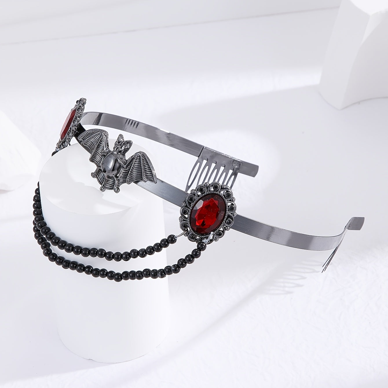 Red Rhinestone Tiara Headband for Halloween Cosplay
