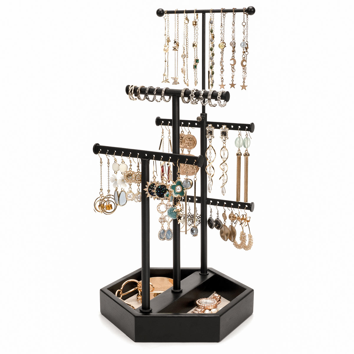 Emfogo Earring Organizer Triple Rods 5 Layer Jewelry Holder Stand