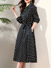  Polka Dot Print Button Up Shirt Dress