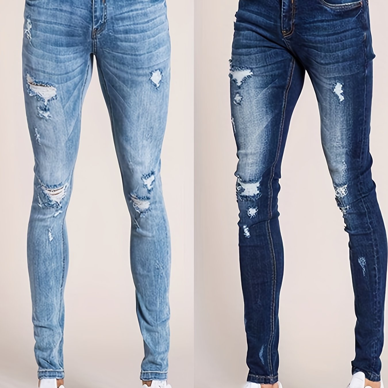 Men's Slim Fit Ripped Jeans Distressed Mid Stretch Denim Pants